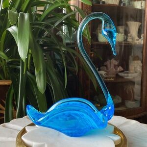 Vintage Handmade Continental Glass Speckled Swan Dish Decor Original Sticker Tag